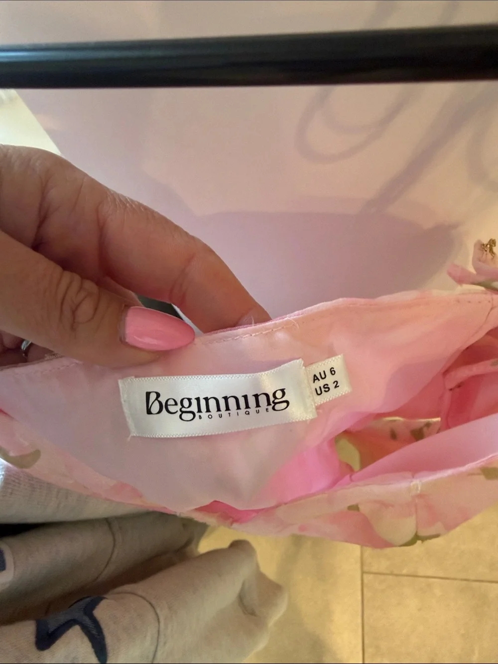 Beginning Boutique Pink Floral Tie-Strap Mini Dress